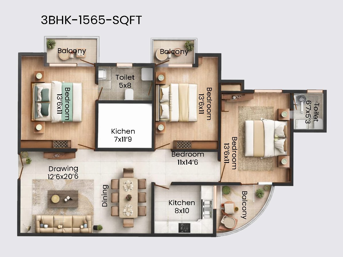3bhk floor plan sai abhishek residency apartment